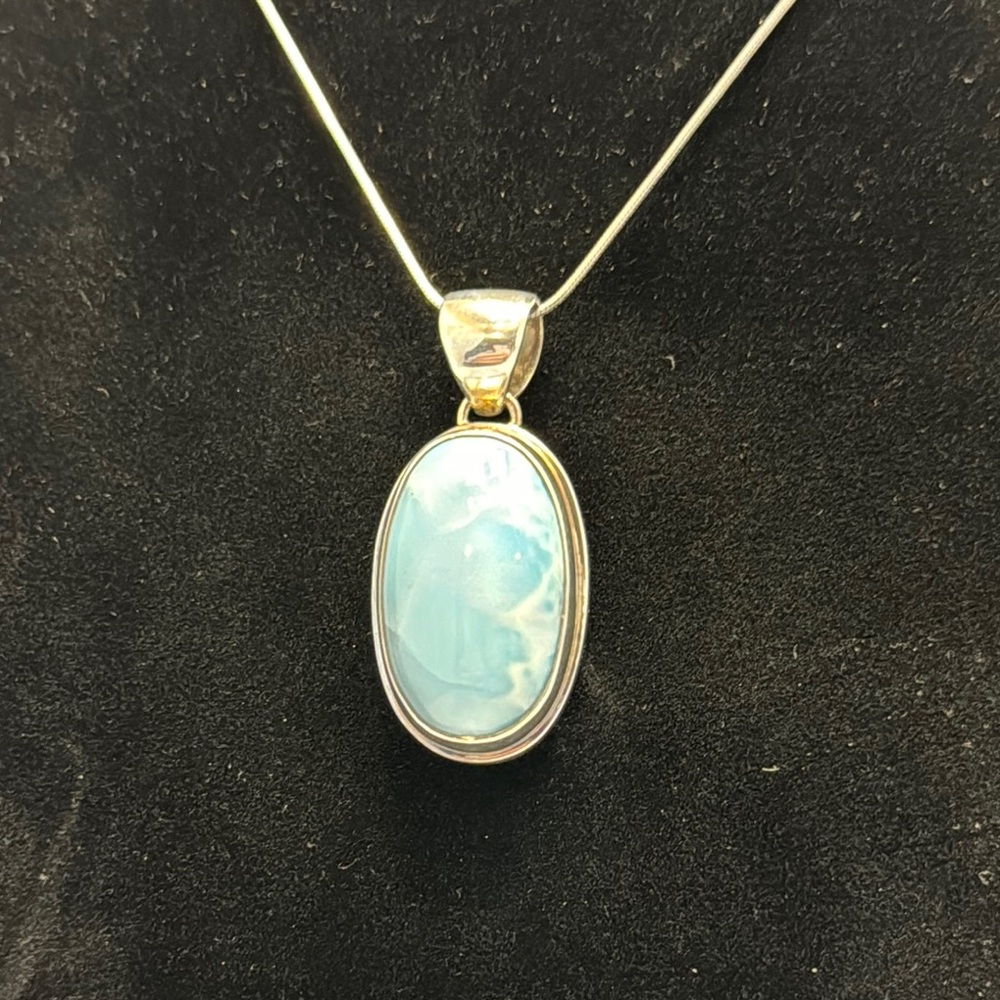 Marahlago Sterling Silver Blue Larimar Pendant Necklace